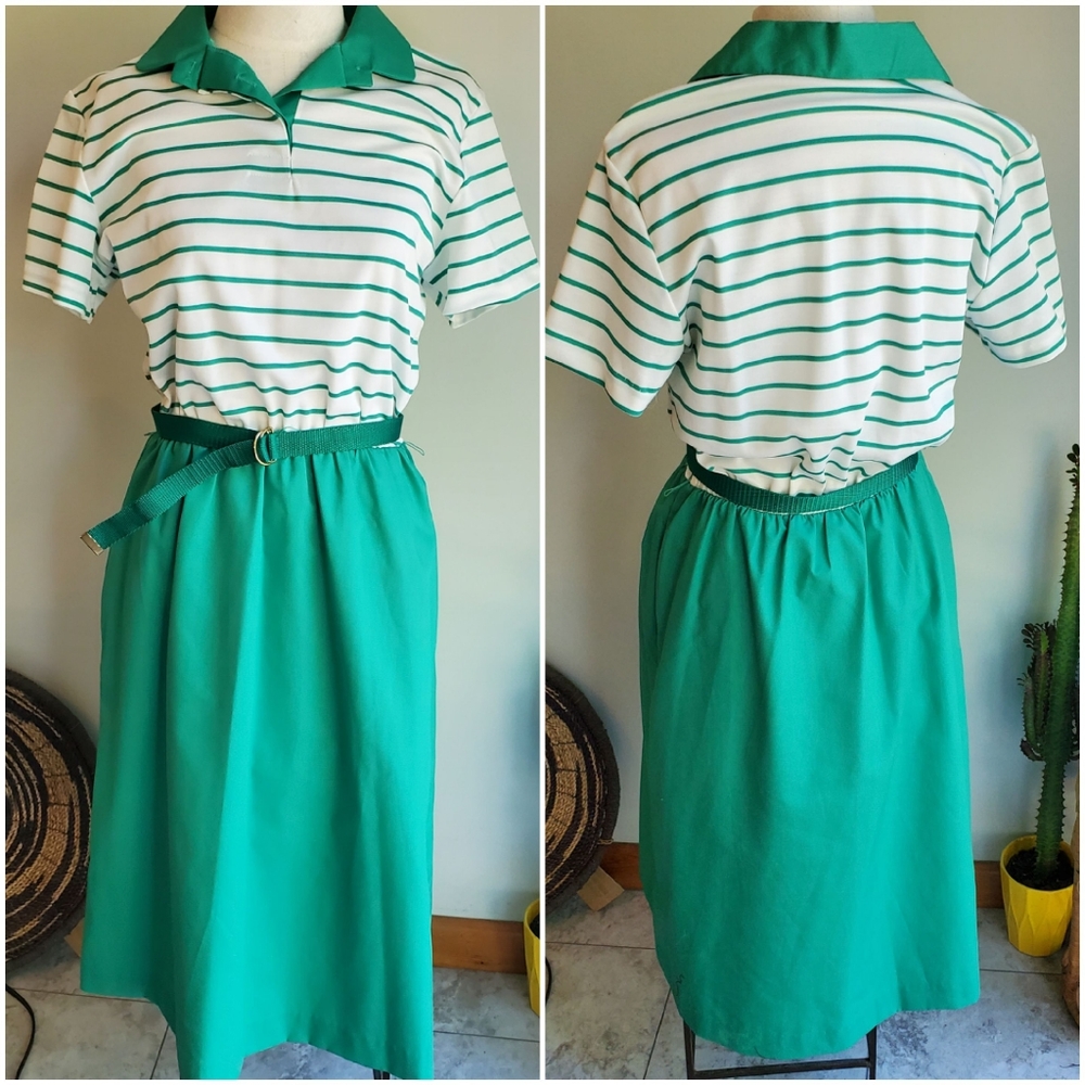 Sears Vintage green dress collar skirt striped